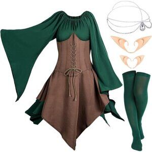Medieval Fairy Costume Set Women Renaissance Dress Elf Girl Cosplay‎ Accessories